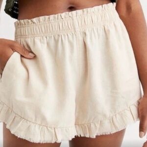 Aerie Linen Blend Ruffle Fringe Hem Shorts